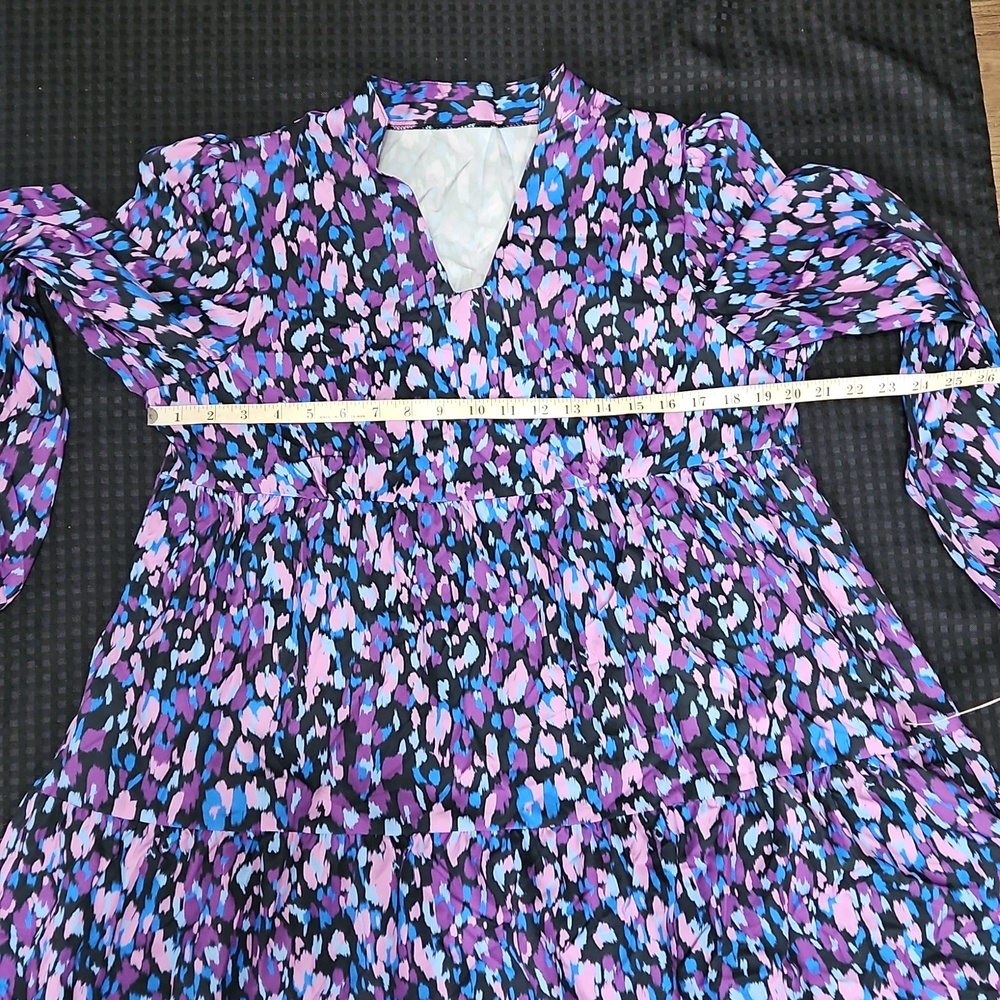 Shein, Fairy Grunge, Purple Floral, Tiered Dress, Long Sleeve, V-neck, Size-XL - Picture 8 of 13